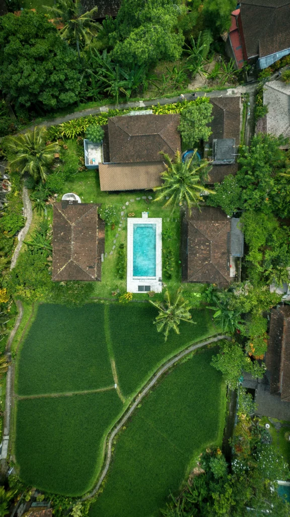 vente maison bali : vue aérienne d'une maison à Bali