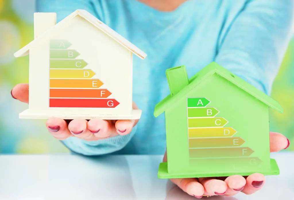 Image d'une maison comparant les classes énergétiques et montrant leurs atouts d'un bon dpe petites surfaces pour l'investissement locatif